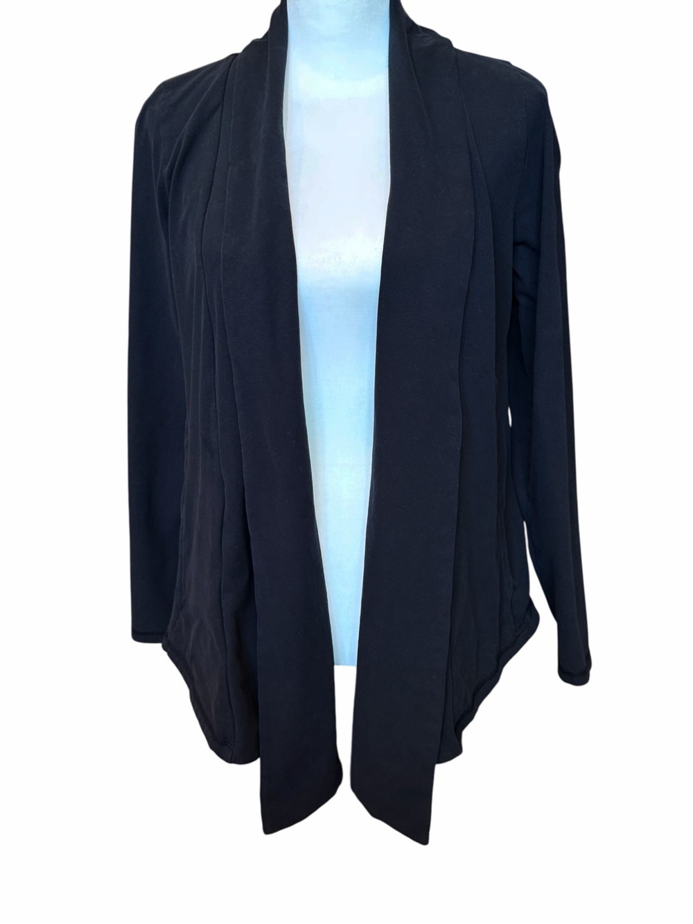 PACT Cardigan Women’s Small Black Organic Open Front Waterfall Travel Pockets